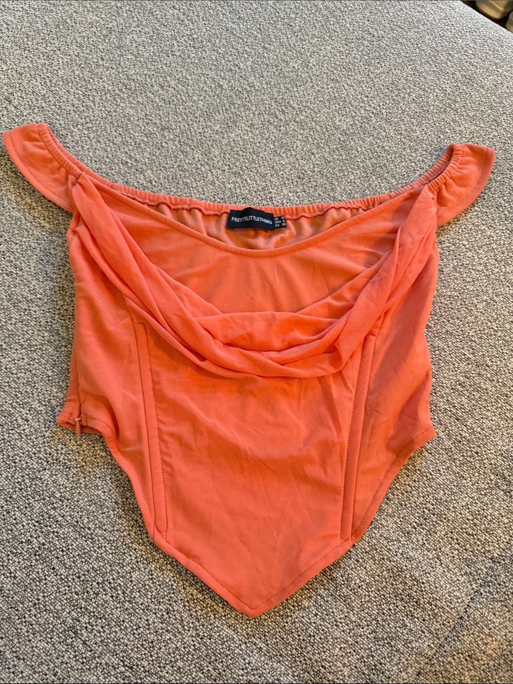 PrettyLittleThing Coral Off-The-Shoulder Draped Bodysuit